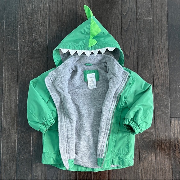 Carter’s Baby Boy Fleece Lined Dinosaur Rain Jacket Size 18 Months - Picture 3 of 4